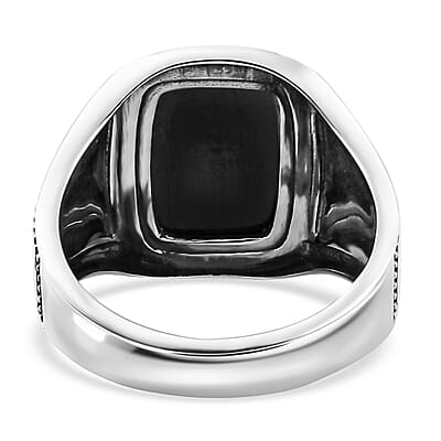 Artisan Crafted Elite Shungite South West Style Men's Ring in Sterling Silver (Size 10.0) 4.65 ctw