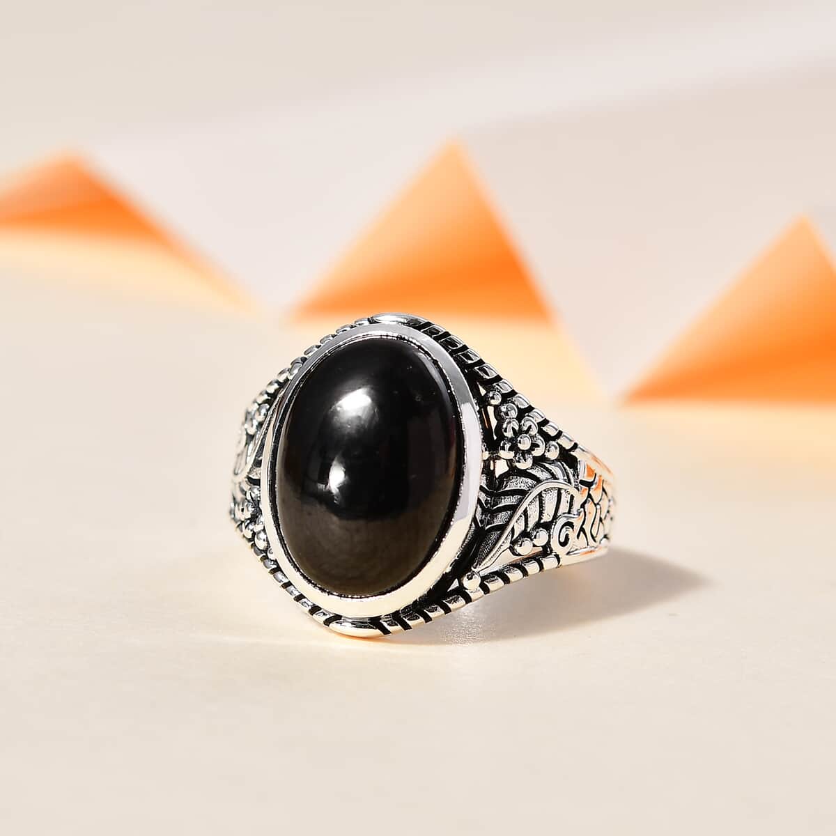 Artisan Crafted Elite Shungite South West Style Ring in Sterling Silver (Size 10.0) 4.40 ctw image number 1