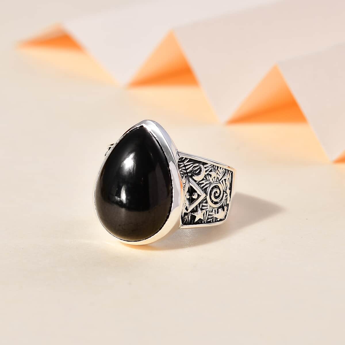 Artisan Crafted Elite Shungite South West Style Celestial Ring in Sterling Silver (Size 10.0) 7.25 ctw image number 1