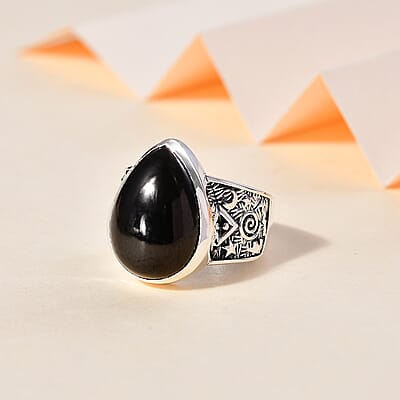 Artisan Crafted Elite Shungite South West Style Celestial Ring in Sterling Silver (Size 10.0) 7.25 ctw
