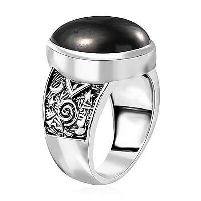Artisan Crafted Elite Shungite South West Style Celestial Ring in Sterling Silver (Size 10.0) 7.25 ctw