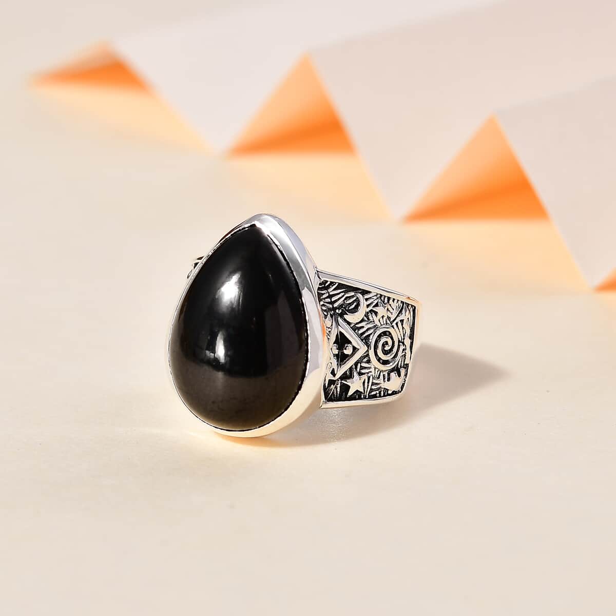 Artisan Crafted Elite Shungite South West Style Celestial Ring in Sterling Silver (Size 9.0) 7.25 ctw image number 1