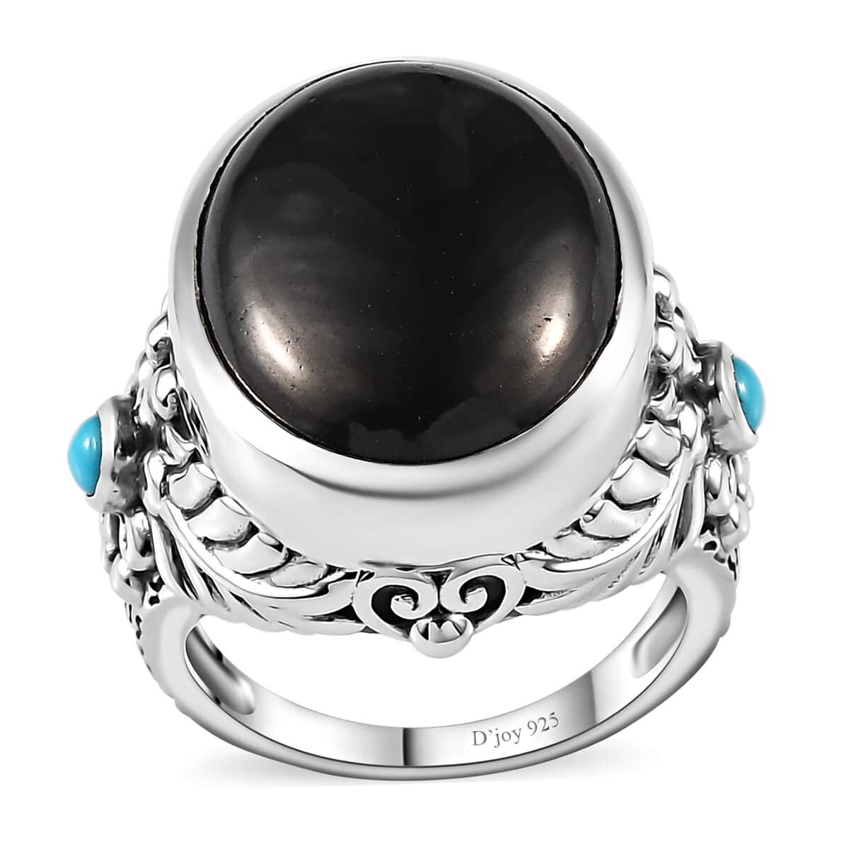 Artisan Crafted Elite Shungite and Sleeping Beauty Turquoise South West Style Feather Ring in Sterling Silver (Size 10.0) 11.40 ctw image number 0