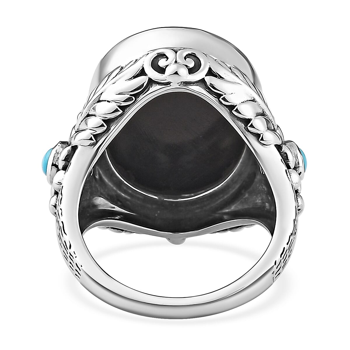 Artisan Crafted Elite Shungite and Sleeping Beauty Turquoise South West Style Feather Ring in Sterling Silver (Size 10.0) 11.40 ctw