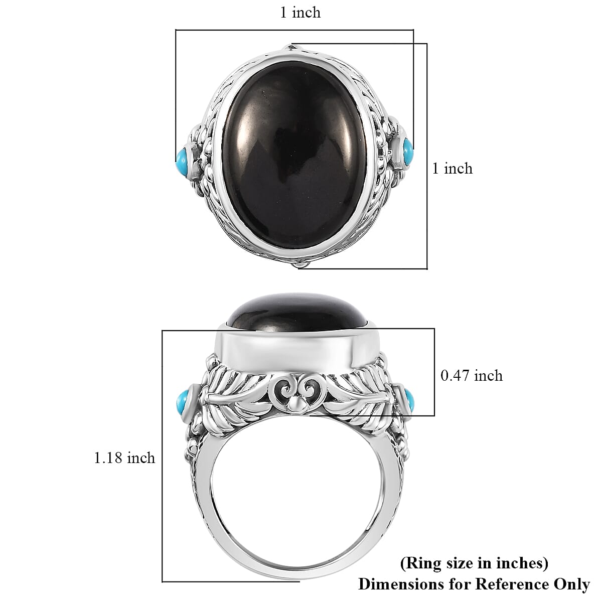 Artisan Crafted Elite Shungite and Sleeping Beauty Turquoise South West Style Feather Ring in Sterling Silver (Size 10.0) 11.40 ctw