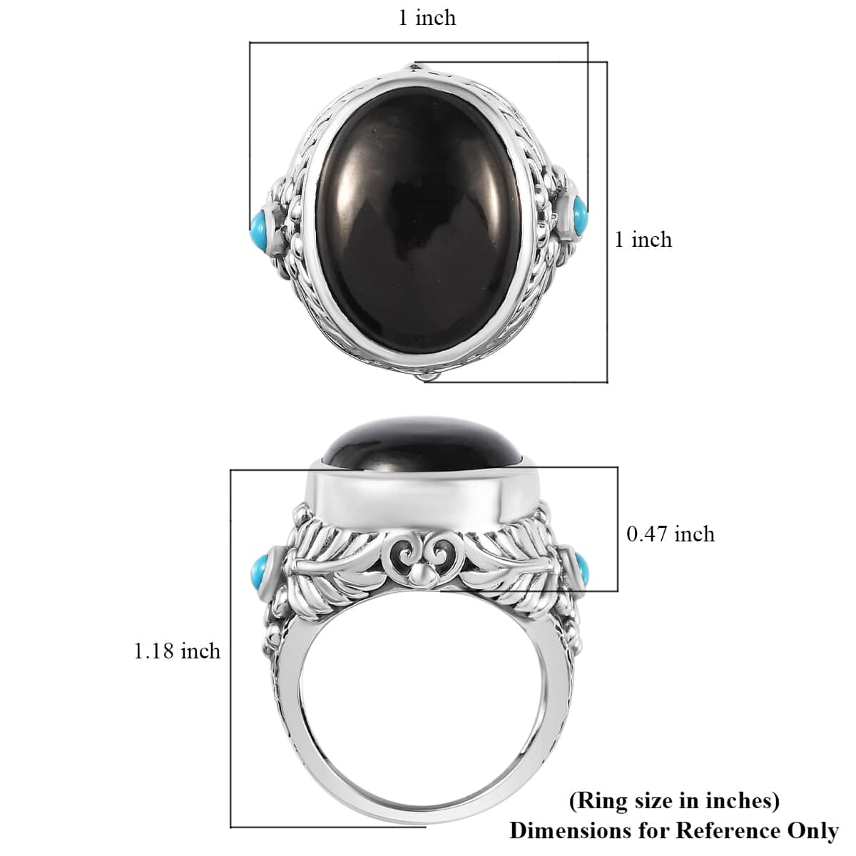 Artisan Crafted Elite Shungite, Sleeping Beauty Turquoise Ring in Sterling Silver (Size 10.0) 11.40 ctw image number 5