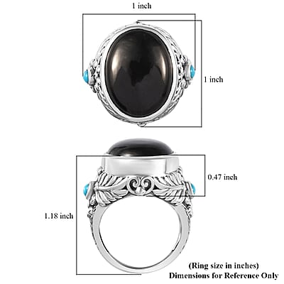 Artisan Crafted Elite Shungite and Sleeping Beauty Turquoise South West Style Feather Ring in Sterling Silver (Size 10.0) 11.40 ctw