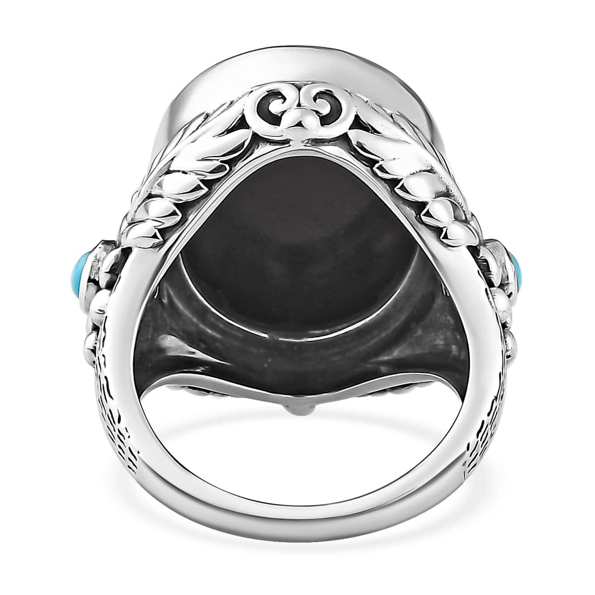 Artisan Crafted Elite Shungite and Sleeping Beauty Turquoise South West Style Feather Ring in Sterling Silver (Size 8.0) 11.40 ctw image number 4