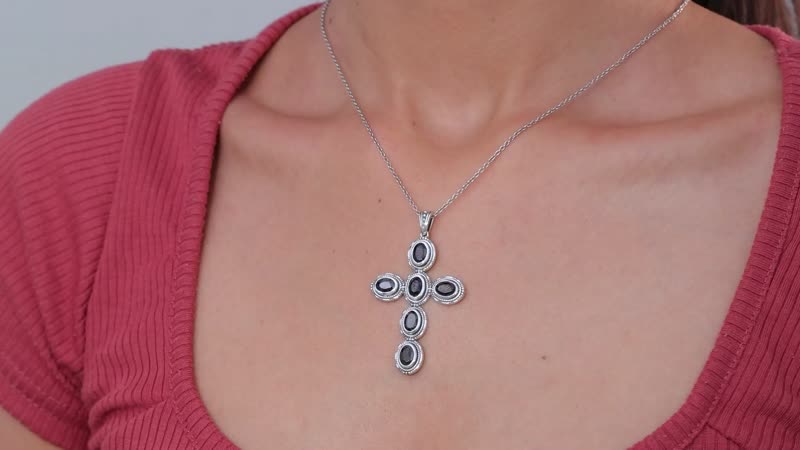 Artisan Crafted Elite Shungite South West Style Cross Pendant without Chain in Sterling Silver 2.80 ctw