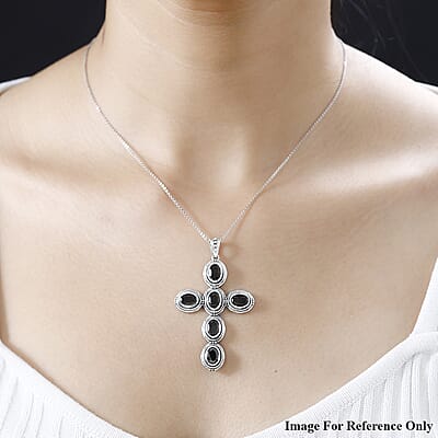 Artisan Crafted Elite Shungite South West Style Cross Pendant without Chain in Sterling Silver 2.80 ctw