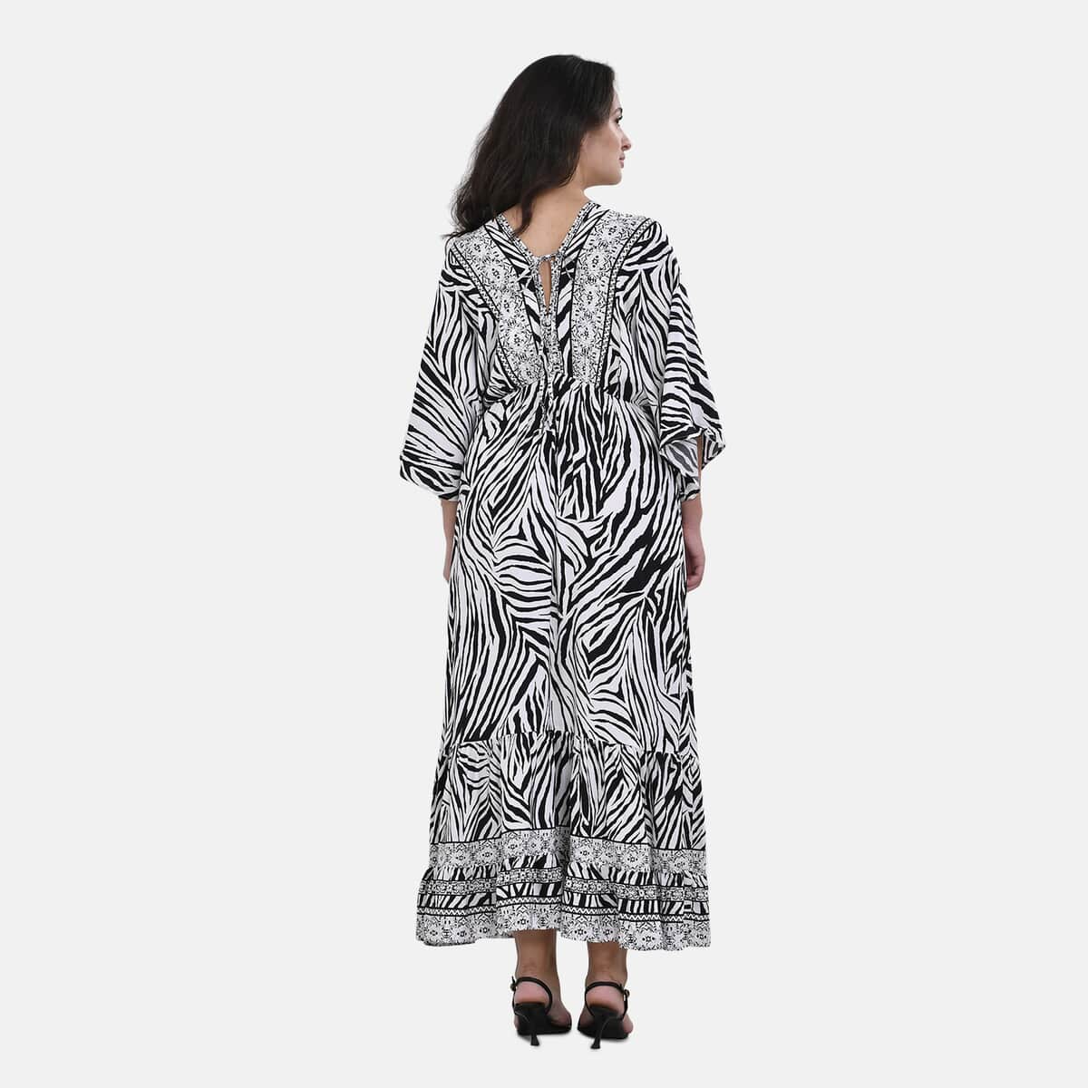 Tamsy Neutral Zebra Mixed Print Elastic Waist Maxi Dress - One Size Fits Most image number 1