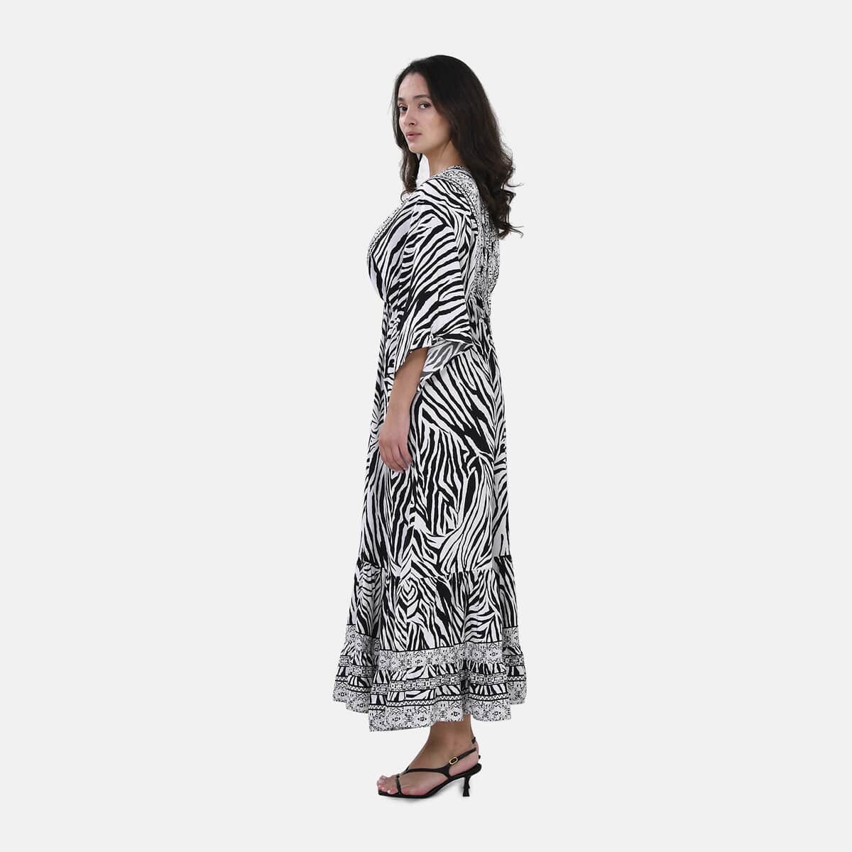 Tamsy Neutral Zebra Mixed Print Elastic Waist Maxi Dress - One Size Fits Most image number 2