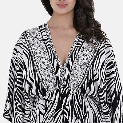 Tamsy Neutral Zebra Mixed Print Elastic Waist Maxi Dress - One Size Fits Most