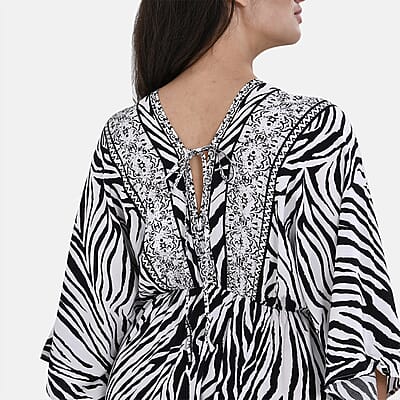Tamsy Neutral Zebra Mixed Print Elastic Waist Maxi Dress - One Size Fits Most