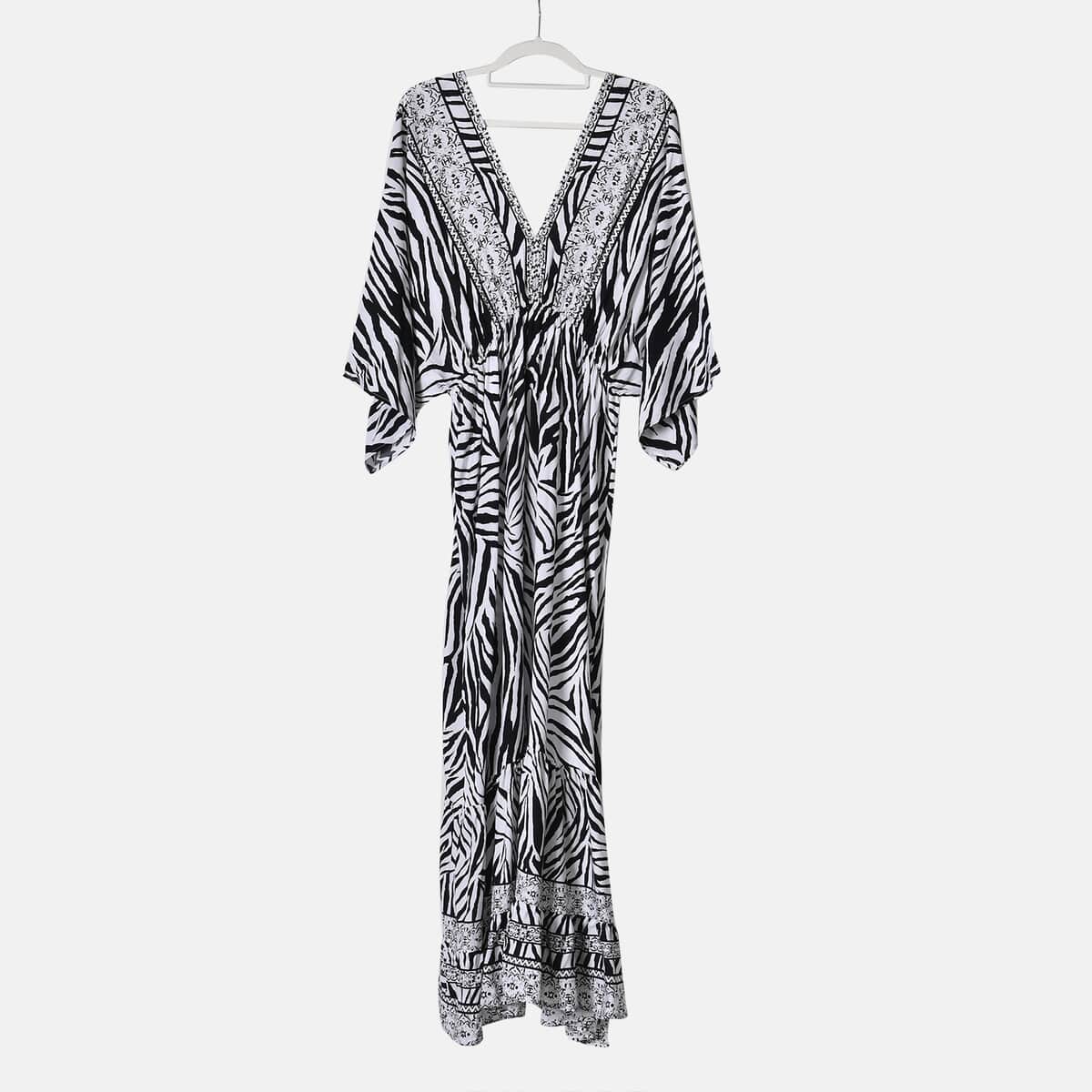 Tamsy Neutral Zebra Mixed Print Elastic Waist Maxi Dress - One Size Fits Most image number 7