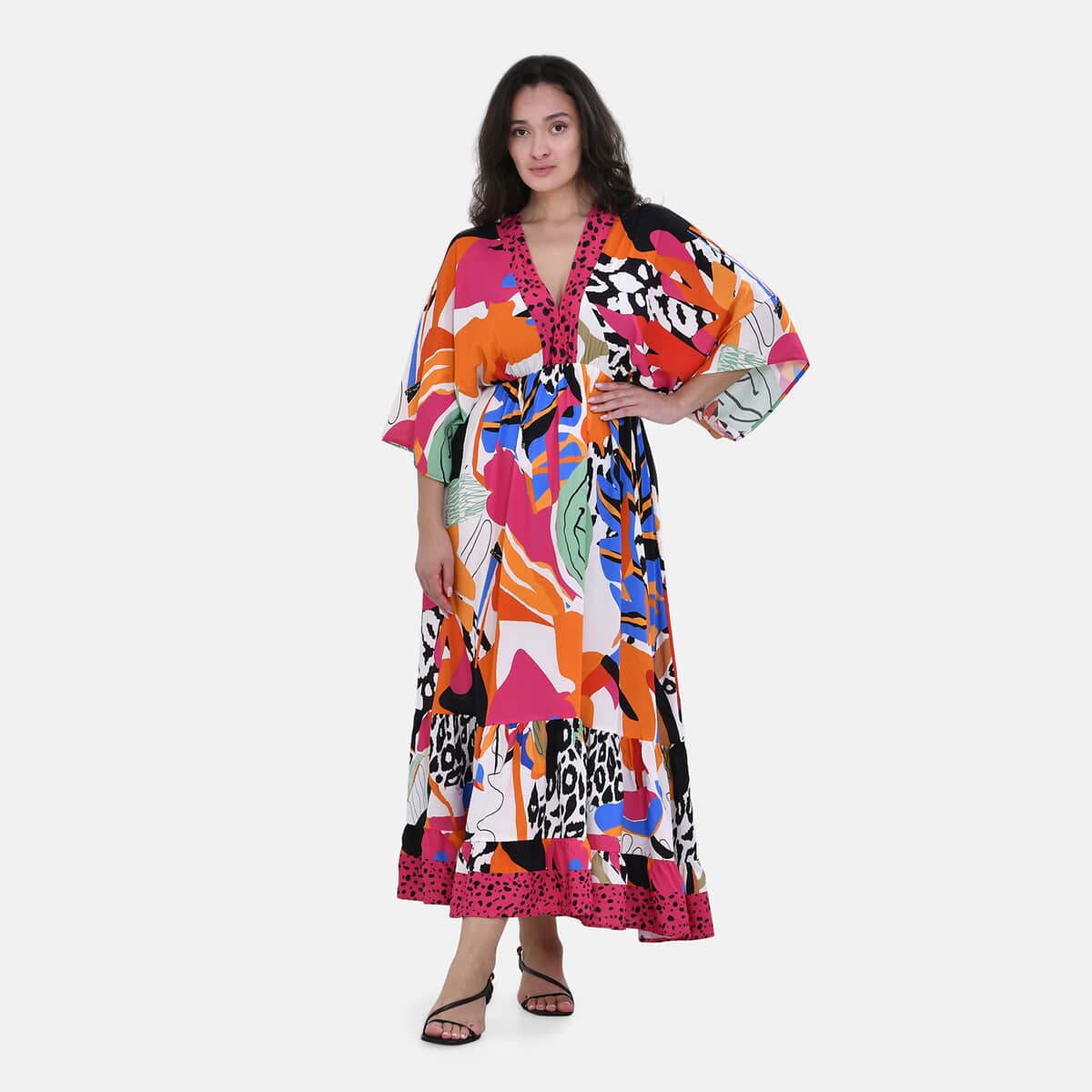 Tamsy Multi Art Mixed Print Elastic Waist Maxi Dress - One Size Fits Most image number 0