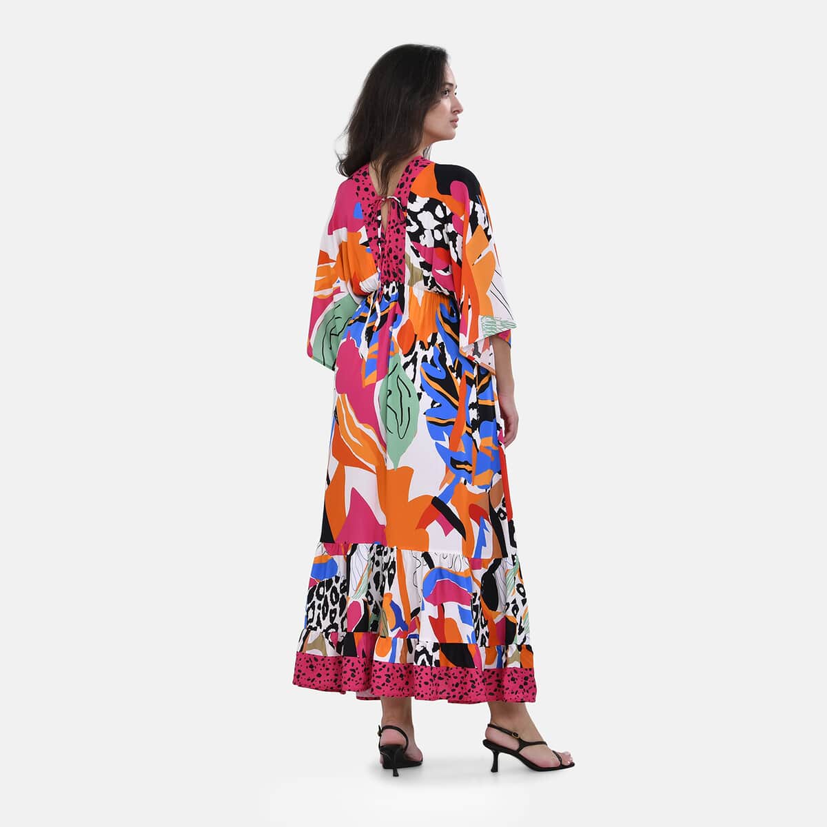 Tamsy Multi Art Mixed Print Elastic Waist Maxi Dress - One Size Fits Most image number 1