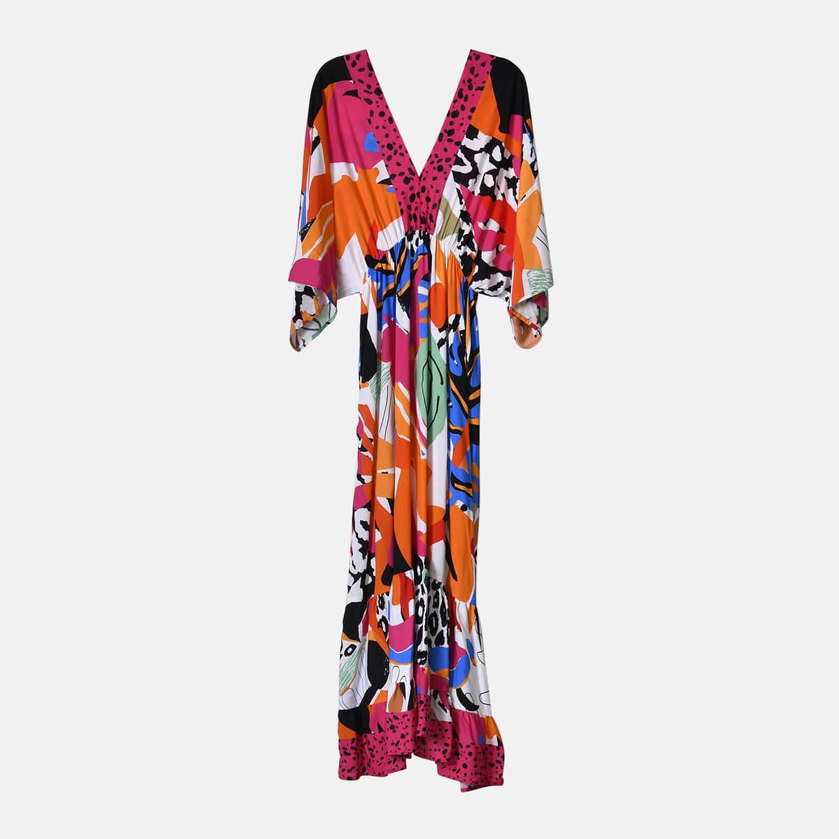 Tamsy Multi Art Mixed Print Elastic Waist Maxi Dress - One Size Fits Most image number 7