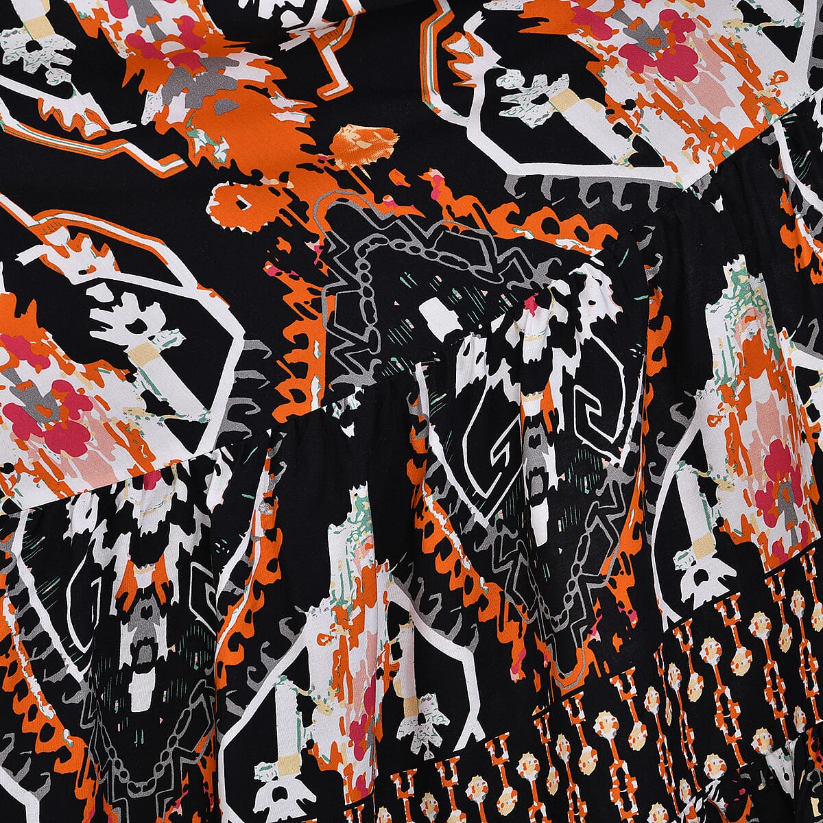 Tamsy Orange Tribal Mixed Print Elastic Waist Maxi Dress - One Size Fits Most image number 6