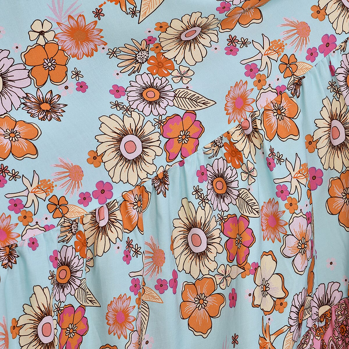 Tamsy Peach Teal Mixed Print Elastic Waist Maxi Dress - One Size Fits Most image number 6