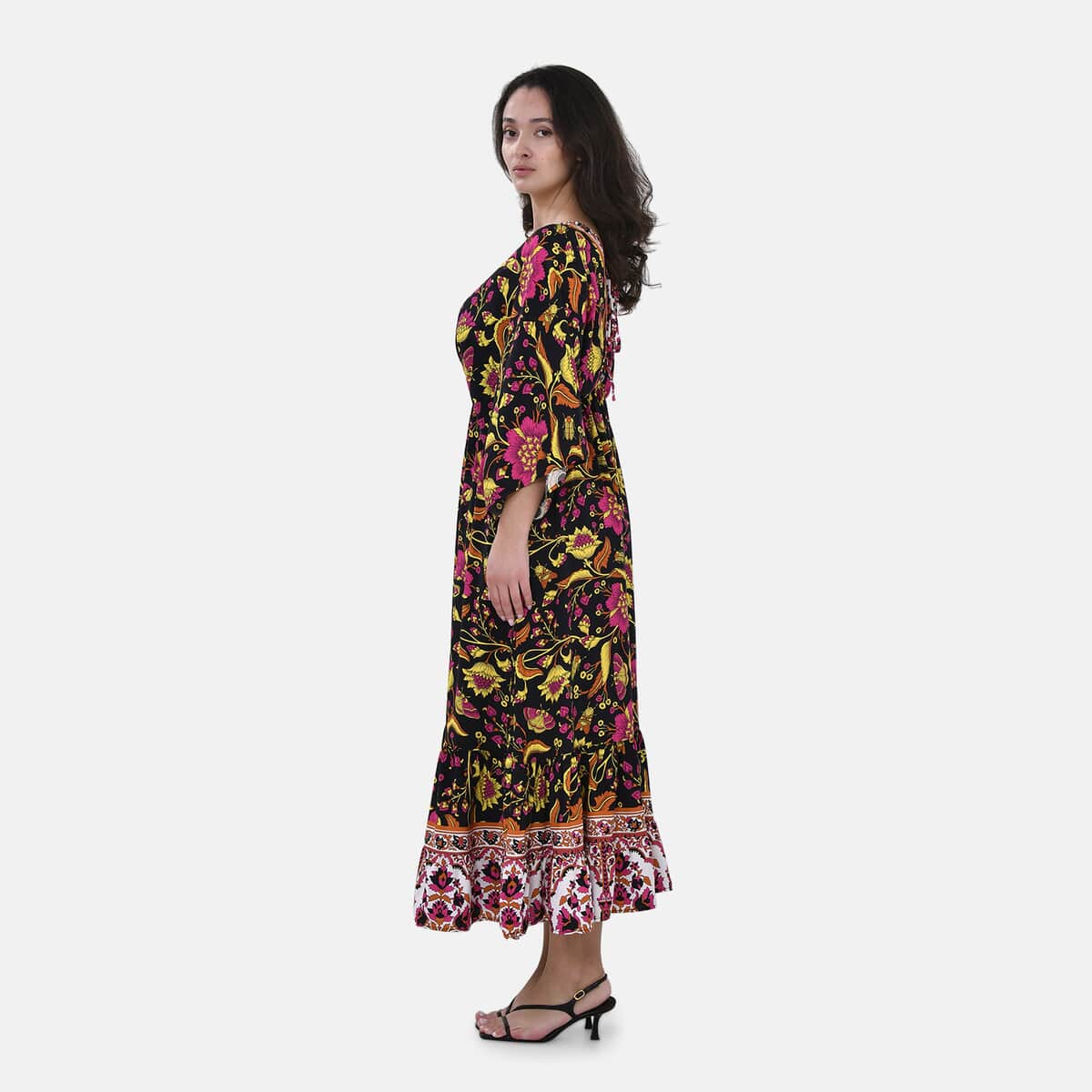 Tamsy Multi Floral Mixed Print Elastic Waist Maxi Dress - One Size Fits Most image number 2