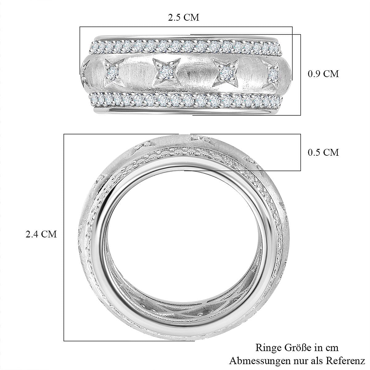 Moissanite and Moissanite ROUND 1.22 ctw Band Ring in Rhodium Over Sterling Silver (Size 6.5) (6.86 g)