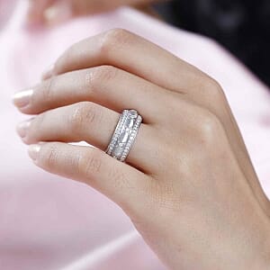 Moissanite 1.33 ctw Band Ring in Rhodium Over Sterling Silver (Size 8)