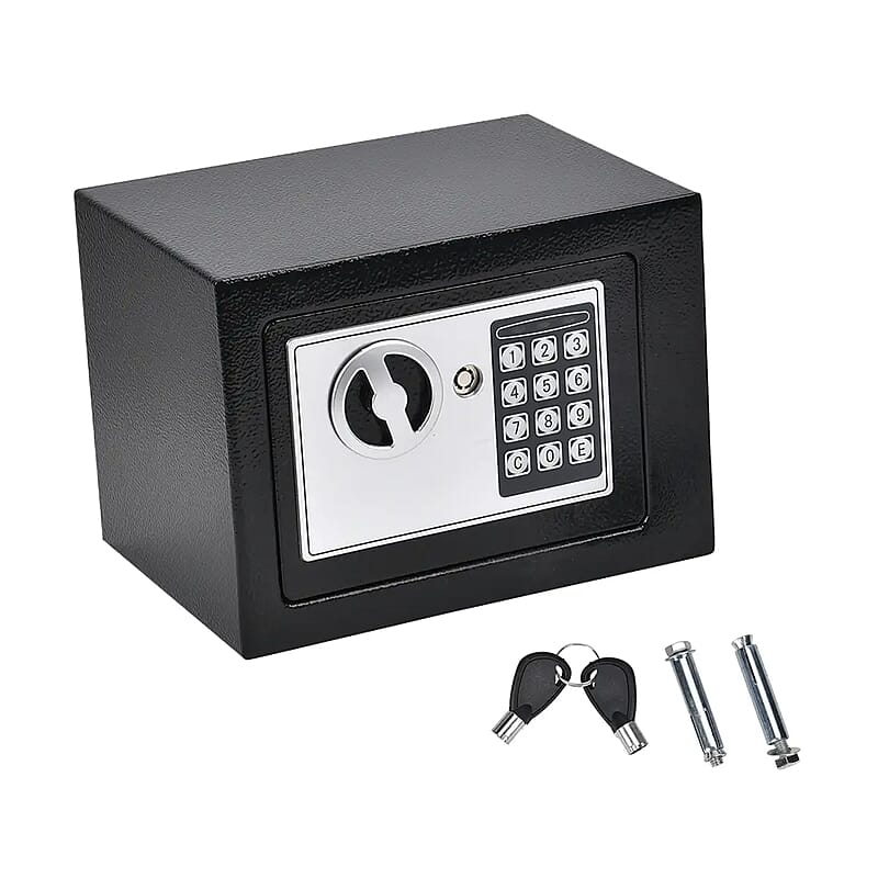 Safe Box with Password Lock and Two Emergency Keys (Powered by 4xAA Batteries)