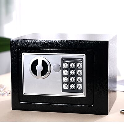 Safe Box with Password Lock and Two Emergency Keys (Powered by 4xAA Batteries)