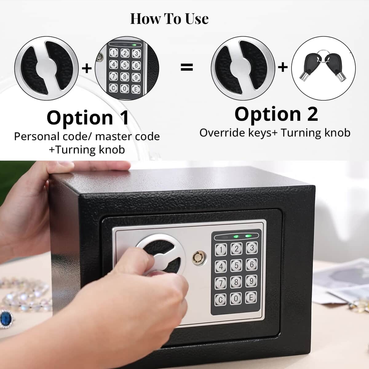 Safe Box with Password Lock and Two Emergency Keys (Powered by 4xAA Batteries) image number 3