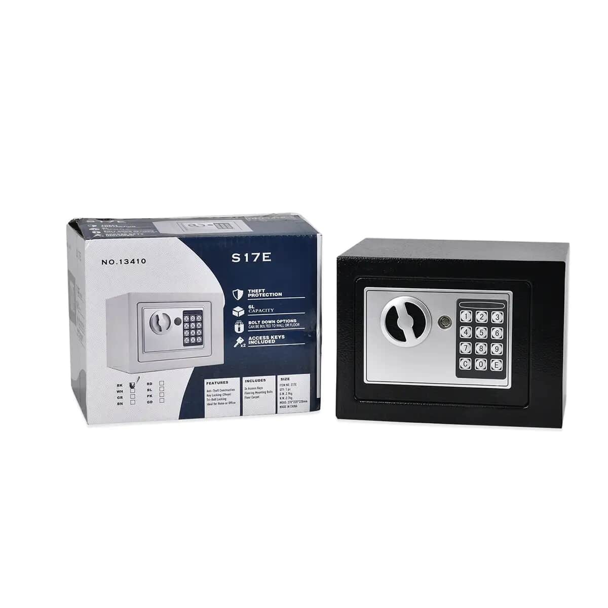 Safe Box with Password Lock and Two Emergency Keys (Powered by 4xAA Batteries) (6.69"x9.05"x6.69") image number 7