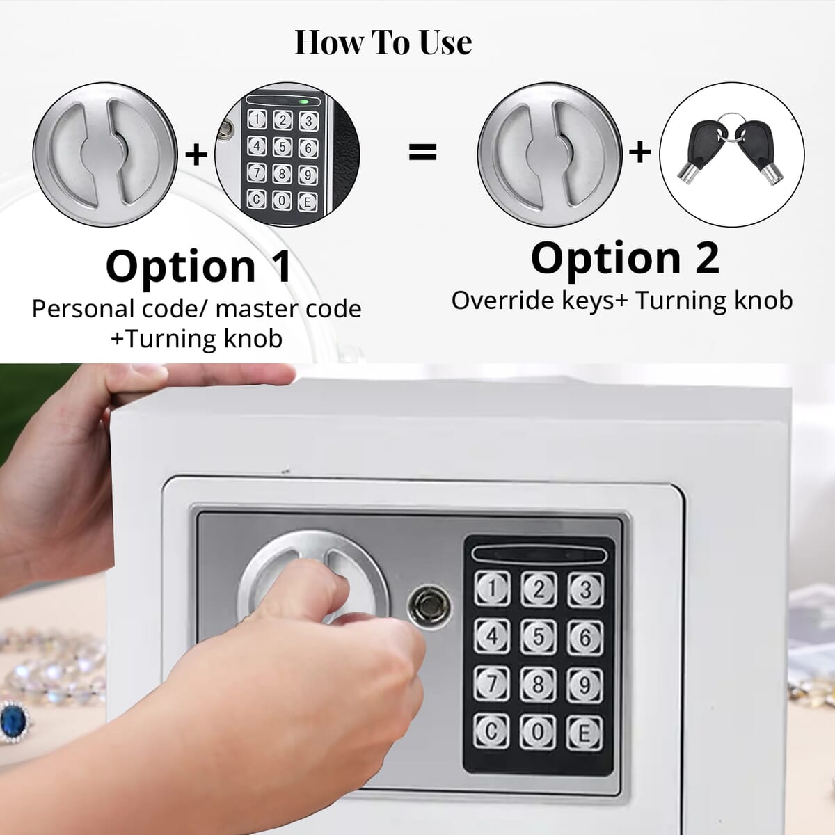 Safe Box with Password Lock and Two Emergency Keys (Powered by 4xAA Batteries) image number 3
