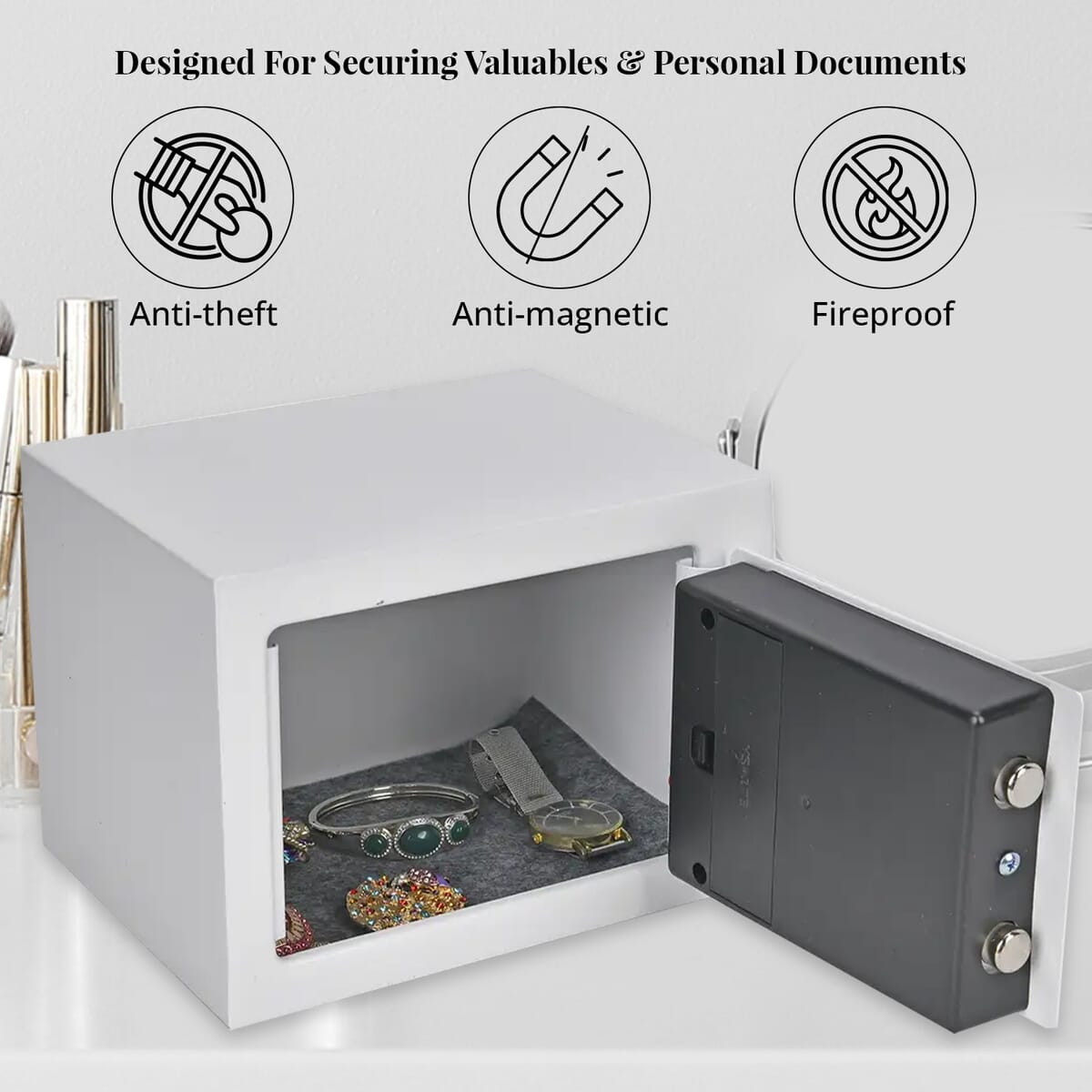 Safe Box with Password Lock and Two Emergency Keys (Powered by 4xAA Batteries) image number 4
