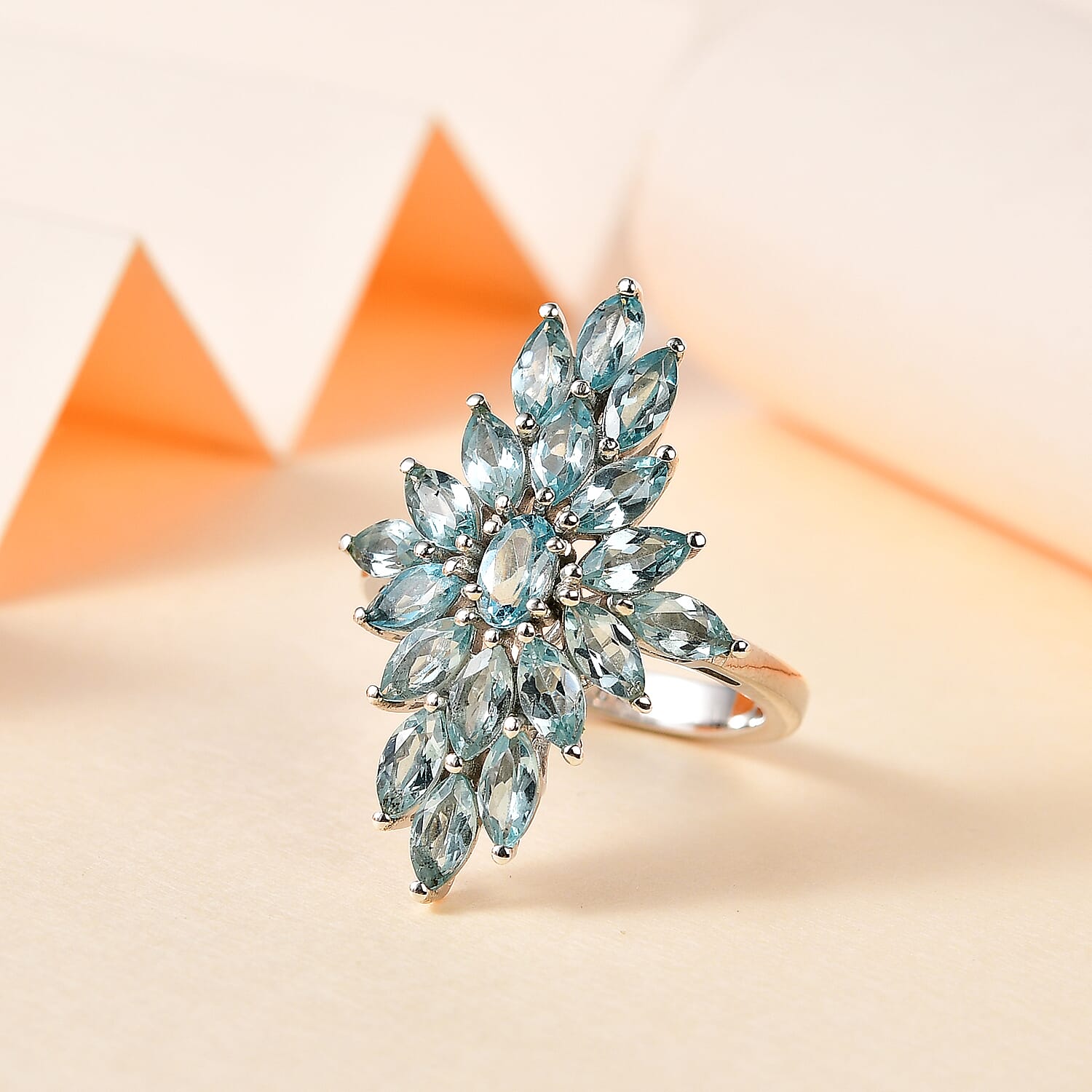 Betroka Blue Apatite Elongated Ring in Platinum Over Sterling Silver (Size 10.0) 2.60 ctw