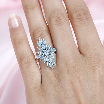 Betroka Blue Apatite Elongated Ring in Platinum Over Sterling Silver (Size 10.0) 2.60 ctw