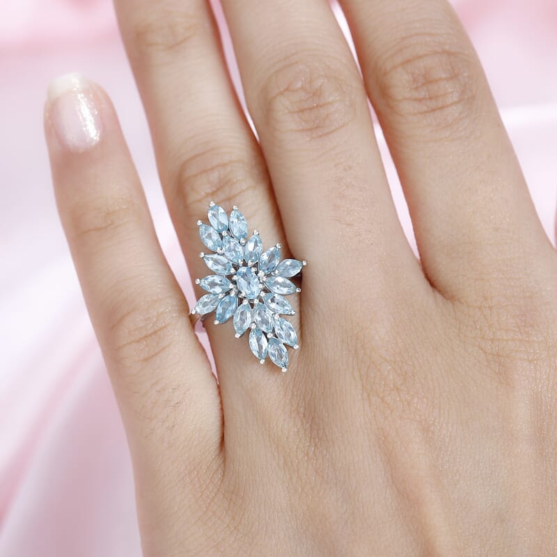 Betroka Blue Apatite Elongated Ring in Platinum Over Sterling Silver (Size 10.0) 2.60 ctw