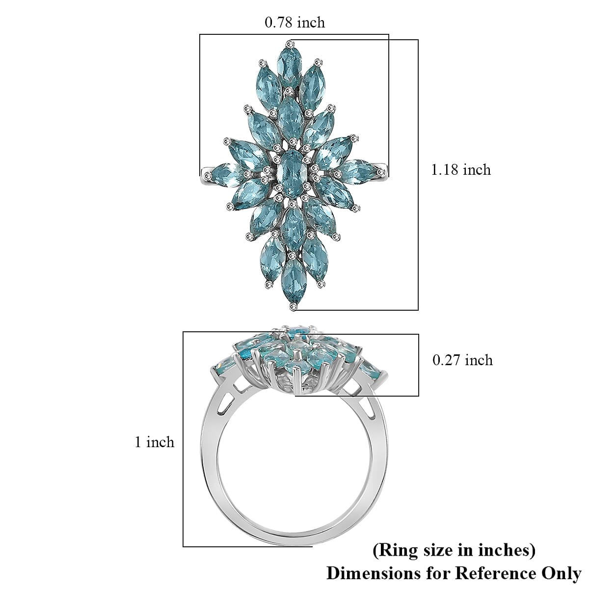 Betroka Blue Apatite Elongated Ring in Platinum Over Sterling Silver (Size 10.0) 2.60 ctw