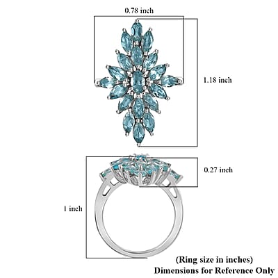 Betroka Blue Apatite Elongated Ring in Platinum Over Sterling Silver (Size 10.0) 2.60 ctw