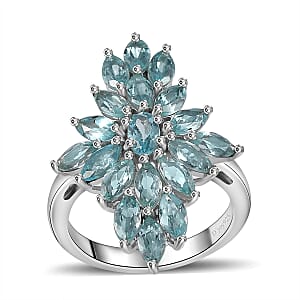 Betroka Blue Apatite Elongated Ring in Platinum Over Sterling Silver (Size 6.0) 2.60 ctw
