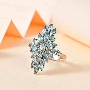 Betroka Blue Apatite Elongated Ring in Platinum Over Sterling Silver (Size 7.0) 2.60 ctw