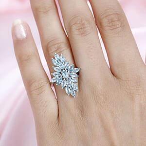 Betroka Blue Apatite Elongated Ring in Platinum Over Sterling Silver (Size 7.0) 2.60 ctw