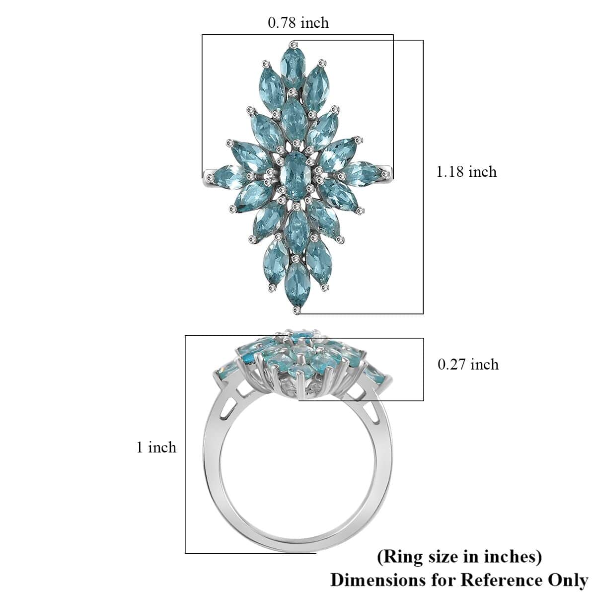 Betroka Blue Apatite Elongated Ring in Platinum Over Sterling Silver (Size 7.0) 2.60 ctw image number 5