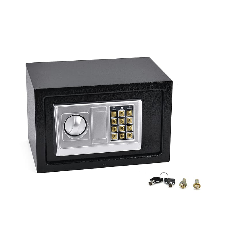 Safe Box with Password Lock and Two Emergency Keys (Powered by 4xAA Batteries)