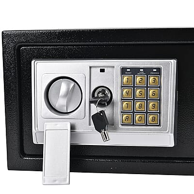 Safe Box with Password Lock and Two Emergency Keys (Powered by 4xAA Batteries)
