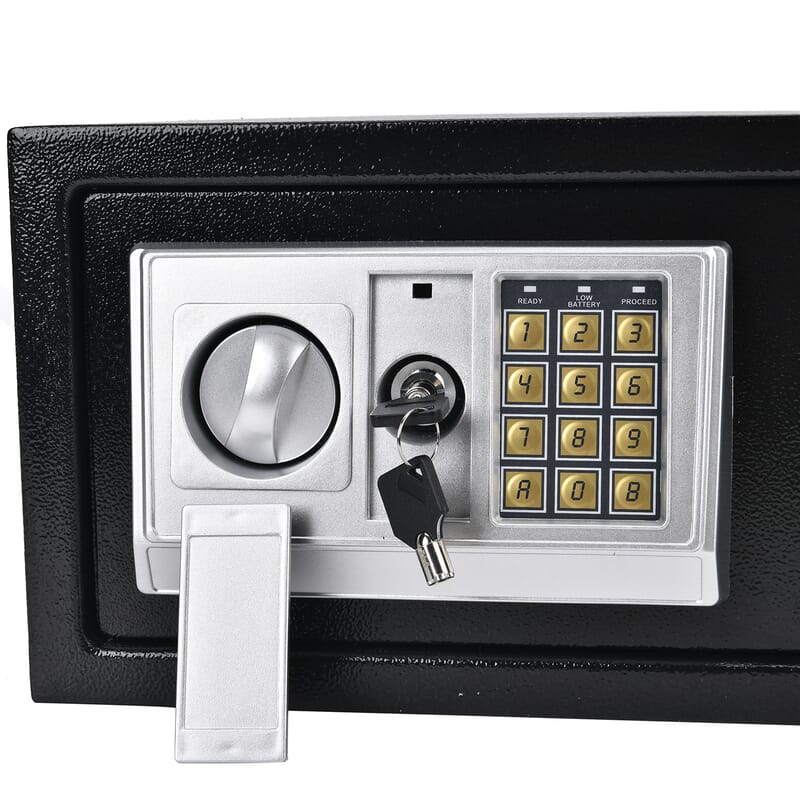 Safe Box with Password Lock and Two Emergency Keys (Powered by 4xAA Batteries)