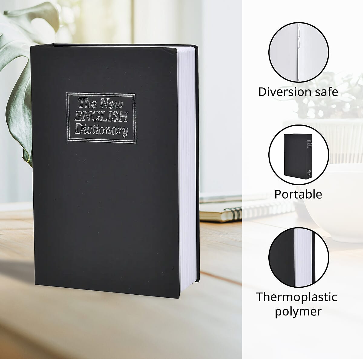Dictionary Diversion Secret Hidden Safe Storage Book with Password Lock - Black image number 3