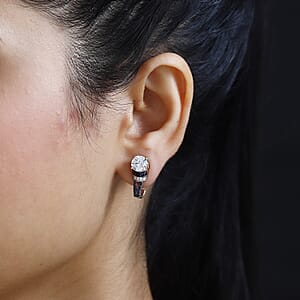 Moissanite and Blue Sapphire J-Hoop Earrings in Platinum Over Sterling Silver 3.15 ctw