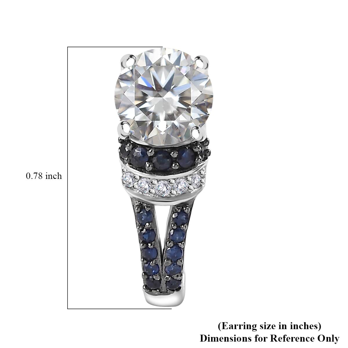 TLV Moissanite (Rnd 7 mm), Blue Sapphire J-Hoop Earrings in Platinum Over Sterling Silver 3.15 ctw image number 4