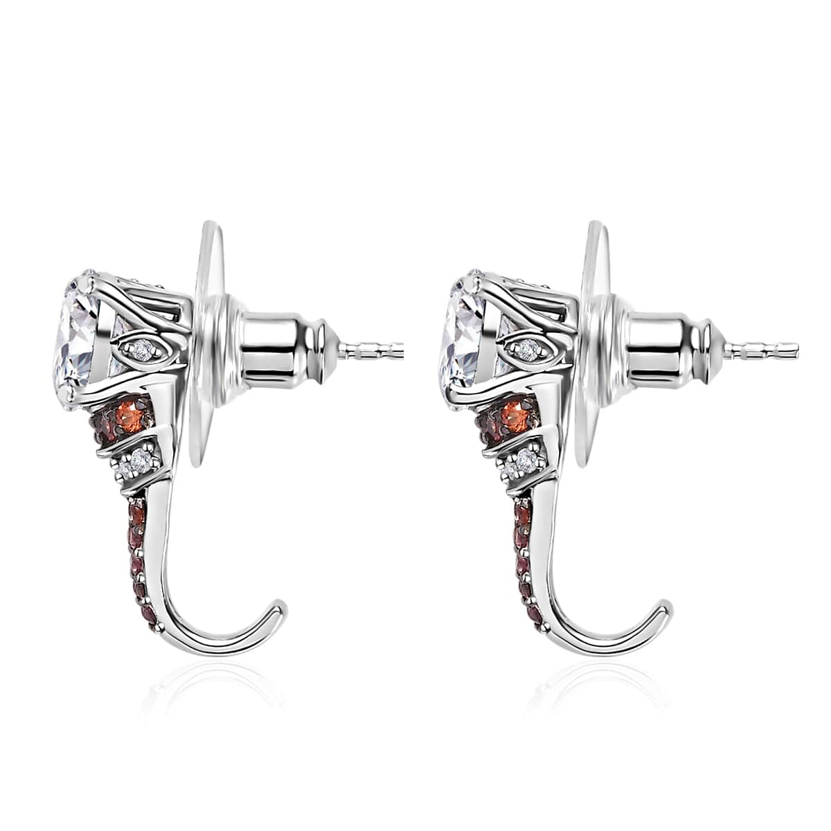 Moissanite and Red Sapphire J-Hoop Earrings in Platinum Over Sterling Silver 3.20 ctw image number 3
