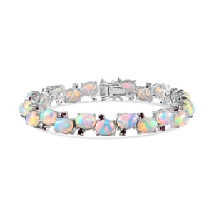 Ethiopian Welo Opal and Orissa Rhodolite Garnet Bracelet in Platinum Over Sterling Silver (7.25 In) 19.35 ctw